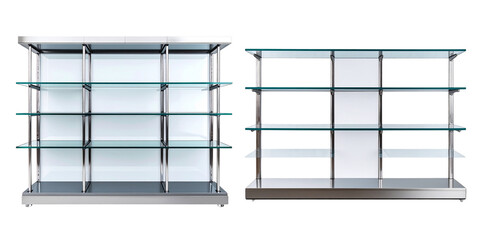  Modern Tiered Glass Display Shelf for Retail Products, isolated on transparent background PNG