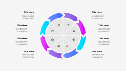 Poster - A vibrant infographic with a circular design divided into 8 parts, accompanied by colorful arrows and relevant symbols, perfect for business, strategy, or planning presentations
