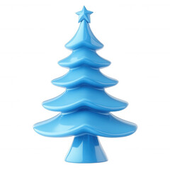 Fototapete - 3d icon of a glossy light blue christmas tree with a star on top, isolated on transparent background. Isolated transparent png