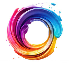 Poster - 3d icon vibrant rainbow paint swirling in dynamic circular patterns, creating an abstract artwork filled with colorful blended strokes. Isolated transparent png