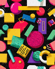 Poster - A colorful abstract pattern of shapes and circles. The colors are bright and the shapes are all different sizes