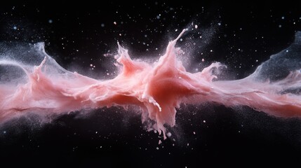 Poster - A stunning display of a pink splash against a black background, exhibiting fluid art dynamics and vibrancy, evoking emotion through its energetic motion.