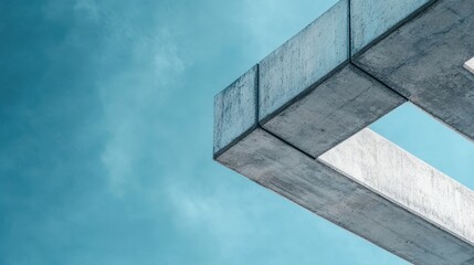 Poster - An abstract close-up view of a concrete structure against a clear blue sky, capturing modern architectural elements with clean lines and a minimalistic aesthetic that evokes creativity.