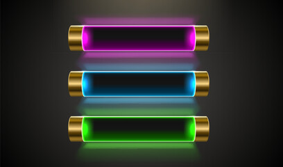 Wall Mural - Light button, frame label, event bar casino, gold buttons with color. Vector illustration