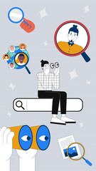 Poster - Global candidate recruitment and headhunting 2D vertical animation. Talent search website platform. HR manager reviewing resumes animated character cartoon flat concept metaphor 4K video stop motion