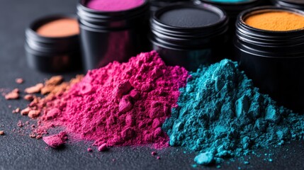 Poster - Vibrant piles of colored powders are artistically displayed, representing creativity and inspiration, inviting viewers to explore and engage with the world of visual arts.