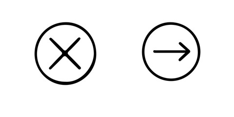 Poster - Two simple circular icons featuring a cross and an arrow pointing right on a plain white background view