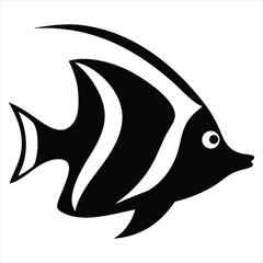 Poster - Stylized Moorish idol fish silhouette isolated on a white background. Ideal for use in marine biology projects, aquarium branding, ocean-themed educational materials, and tropical travel brochures.