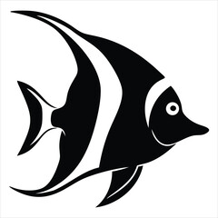 Poster - Stylized Moorish idol fish silhouette isolated on a white background. Ideal for use in marine biology projects, aquarium branding, ocean-themed educational materials, and tropical travel brochures.