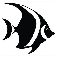 Poster - Stylized Moorish idol fish silhouette isolated on a white background. Ideal for use in marine biology projects, aquarium branding, ocean-themed educational materials, and tropical travel brochures.