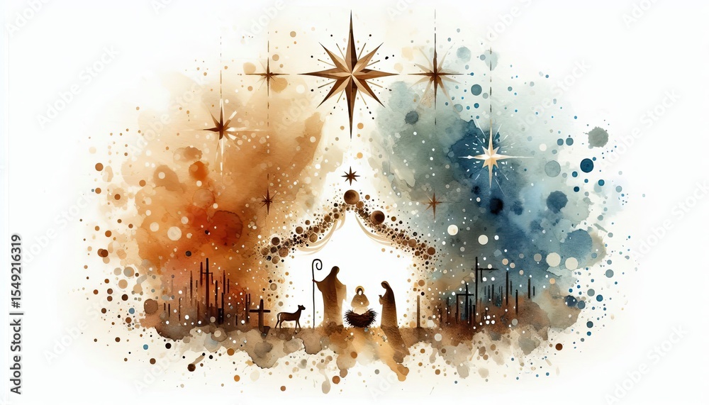 Watercolor nativity scene christmas religious holiday illustration art ...