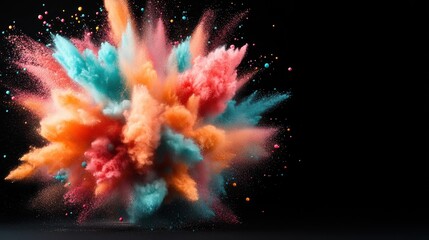 Poster - A stunning explosion of vibrant colors creates an energetic atmosphere, showcasing a mixture of pink, orange, blue, and yellow hues set against a stark black backdrop.