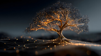 Poster - Digital Tree of Life Abstract Technology Background with Connected Dots, Lines, and Triangles