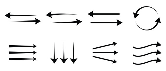 Poster - Set of black arrows. Airflow direction. Set of black airflow icon vector set. The flow of the wind. Wavy pointers in up, down. arrow on a white background. vector illustration.