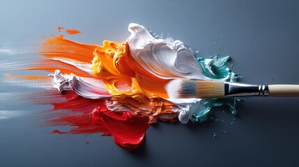 Poster - A dynamic burst of vibrant paint colors swirls across a neutral backdrop, showcasing artistic expression and creativity through a blend of form and color.