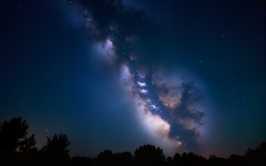 Wall Mural - Stunning night sky with the Milky Way stretching across a starry backdrop. Ideal for nature and astronomy themes. High quality