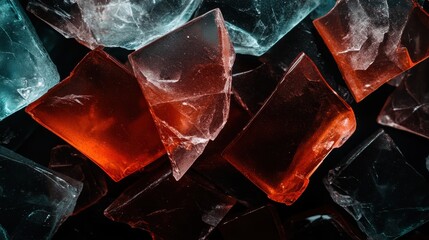 Poster - This image showcases a stunning arrangement of translucent colored glass shards, reflecting light and creating an abstract, artistic atmosphere that captivates viewers.