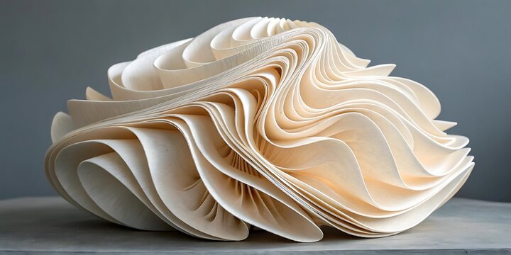 Abstract Organic Sculpture with Layered Waves and Soft Light a Minimalist and Modern Design Element for Creative Visuals and Conceptual Art