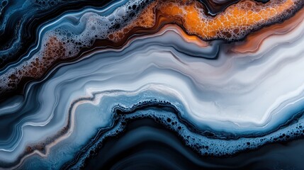 Poster - A mesmerizing abstract image featuring colorful waves of fluid art, blending striking blue, white, and orange hues that evoke emotions and inspire creativity.