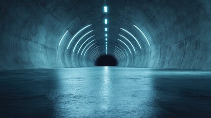 Poster - A perspective view of a tunnel illuminated by soft lights, creating a mystical atmosphere that invites exploration and curiosity about what lies beyond the darkness ahead.