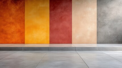 Poster - A striking display of textured walls in vibrant colors like orange, yellow, and beige sets the stage for creative environments, perfect for design inspiration and artistic endeavors.