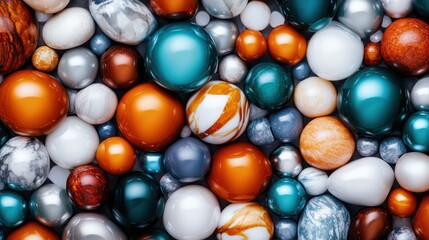 Poster - An artistic arrangement of colorful decorative stones and marbles, showcasing a beautiful array of shapes, textures, and colors that evoke feelings of joy and creativity. Perfect for décor and design