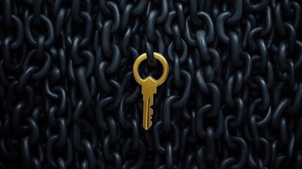 Poster - A striking image showcasing a golden key amidst a backdrop of dark chains, symbolizing security, mystery, and the unlocking of potential opportunities.