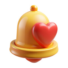Poster - 3d rendering plasticstyle icon of a yellow bell with a red heart shape isolated on background love reminder