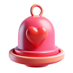 Poster - 3d rendering plasticstyle love bell romantic alert notification featuring a pink theme and heart icon isolated on white background