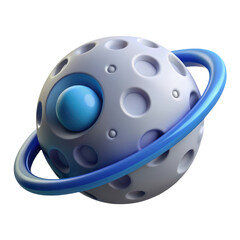 Leinwandbilder - Abstract 3d planet design with blue ring and inner sphere 3d rendering plasticstyle icon solated on white background