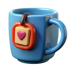Poster - Blue tea cup with heart shaped tea bag 3d rendering plastic style icon isolated on background