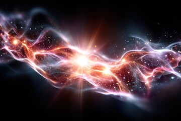 Poster - Colorful cosmic waves flowing with light and energy in a dark universe setting