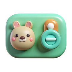 Poster - Cute 3d rendering plastic style toggle switch and bunny icon isolated on background illustration