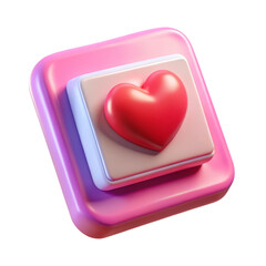 Aufkleber - Glossy red heart emblem on stacked pink and cream squares 3d rendering plasticstyle icon isolated on white background