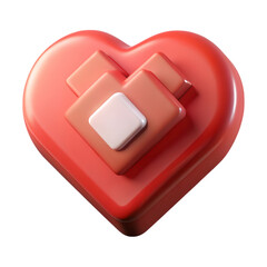 Aufkleber - Glossy red heart shape with square embellishments 3d rendering plasticstyle icon isolated on background