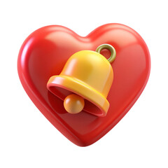 Poster - Glossy red heart topped with 3d rendering golden notification bell isolated on white background