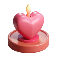 Poster - Heart shaped candle 3d rendering in plastic style icon isolated on white background valentine theme