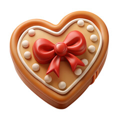 Poster - Heart shaped candy box with red bow 3d rendering plasticstyle icon isolated on white background for sweet valentines day