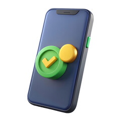 Leinwandbilder - Mobile phone displaying confirmation checkmark icon 3d rendering plasticstyle icon solated on white background