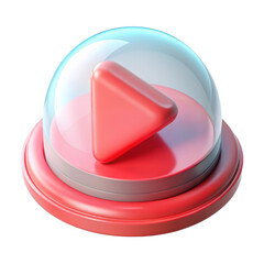 Aufkleber - Red play button 3d rendering plasticstyle icon inside a transparent dome isolated on background