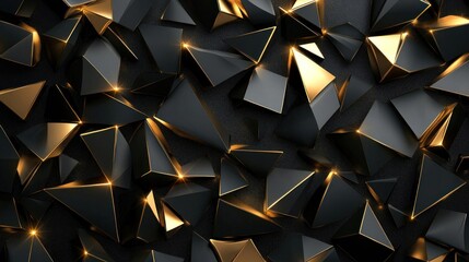 Poster - Abstract Black and Gold Triangle Geometric Pattern Background