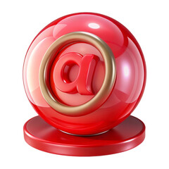 Poster - Shiny red at symbol 3d rendering plasticstyle icon with golden ring isolated on background