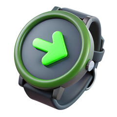 Aufkleber - Smartwatch displaying a bright green arrow 3d rendering plasticstyle icon isolated on white background