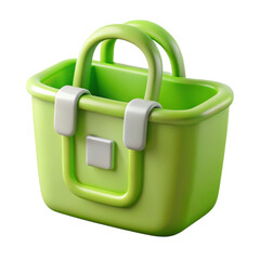 Poster - Vibrant lime green shopping basket 3d rendering plasticstyle icon isolated on background captivating image for design projects