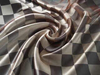 Poster - Checkered pattern silk fabric with gentle folds and a shiny shimmering surface