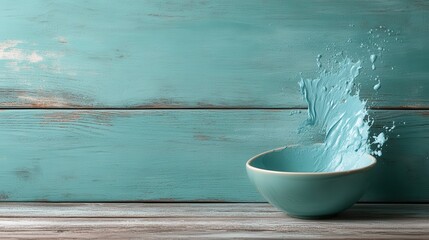 Poster - A turquoise bowl with splashing blue water captures the essence of freshness and creativity, making it perfect for concepts related to water, color, and vitality.
