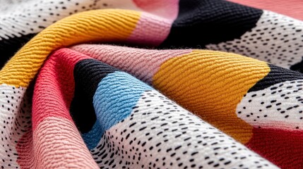 Poster - An abstract close-up shot of a colorful fabric showcasing intricate textures and patterns, ideal for designers and textile enthusiasts seeking inspiration.