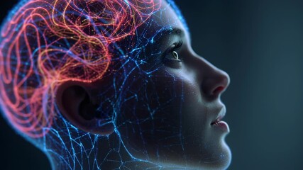 Aufkleber - Artificial intelligence concept showing a woman's profile with a growing and increasingly complex network of neural connections in her brain