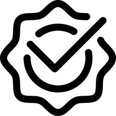 Poster - Monochrome vector icon of check mark inside an award badge. Symbolizes approval, quality, verified status, and confirmation. Great for user interface, app design.