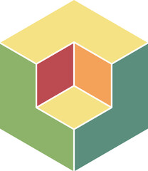Poster - Abstract pastel cube graphic.  Multicolored geometric design, perfect for presentations, websites, or branding. Represents concepts of structure, innovation, and growth.  Modern, minimalist style.